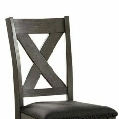 Set of 2 Side Chairs with Padded Seating and X Backrest Gray - Benzara