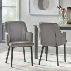 Set of 2 Welland Arm Dining Chairs Gray - Lifestorey
