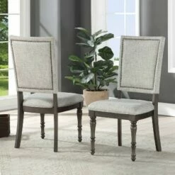 Steve Silver Co. Set of 2 Linnett Upholstered Back Chairs Gray/Brown - Steve Silver -Dining Chairs And Benches Official Shop unnamed file 9795