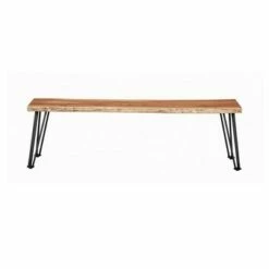 Wooden Dining Bench with Live Edge Details and Metal Legs Brown - Benzara