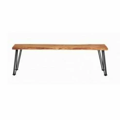 Wooden Dining Bench with Live Edge Details and Metal Legs Brown - Benzara -Dining Chairs And Benches Official Shop unnamed file 9900